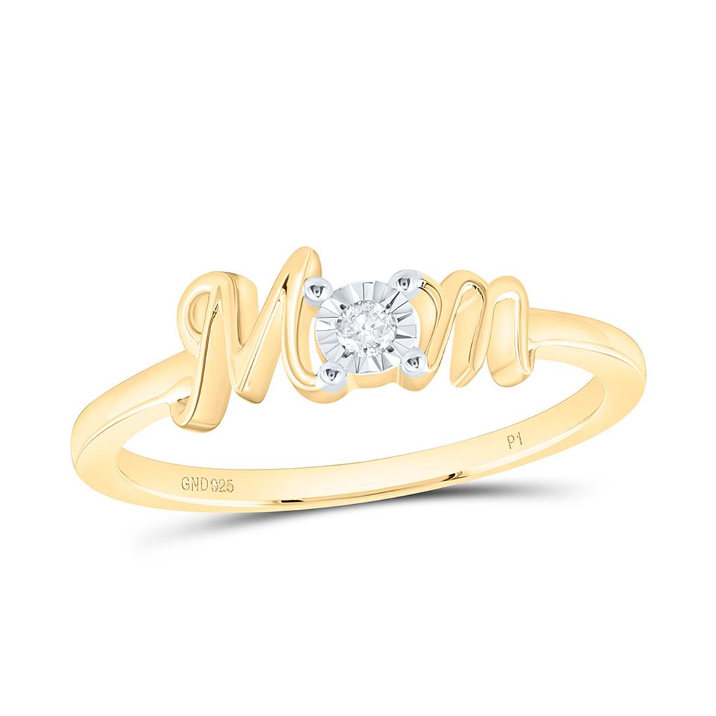 Sterling Silver Yellow Tone 0.03 Cttw Natural Diamond Gift "Mom" Ring