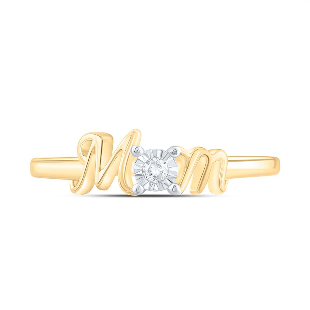 Sterling Silver Yellow Tone 0.03 Cttw Natural Diamond Gift "Mom" Ring