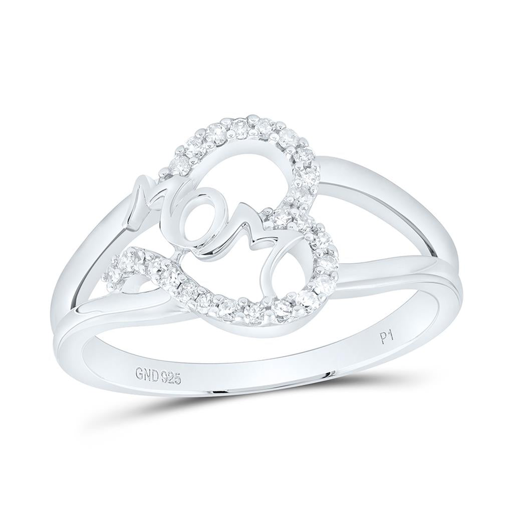 Sterling Silver 1/8 Cttw Natural Diamond Gift "Mom" Heart Ring