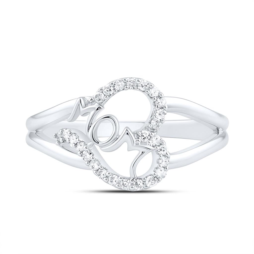 Sterling Silver 1/8 Cttw Natural Diamond Gift "Mom" Heart Ring