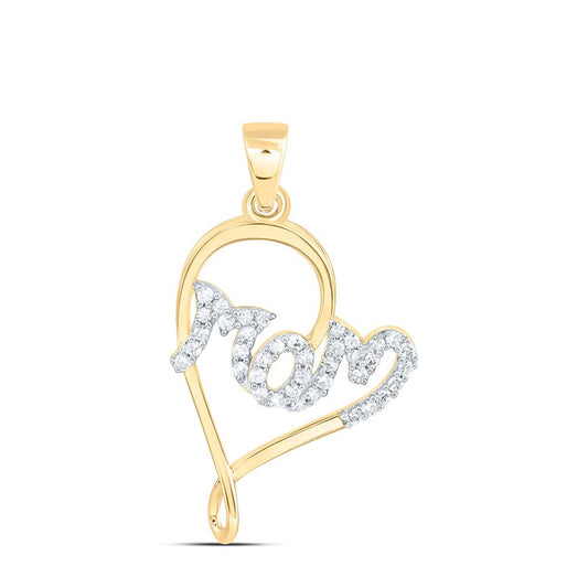 10K Yellow Gold 1/8 Cttw Natural Diamond Fashion "Mom" Heart Pendant