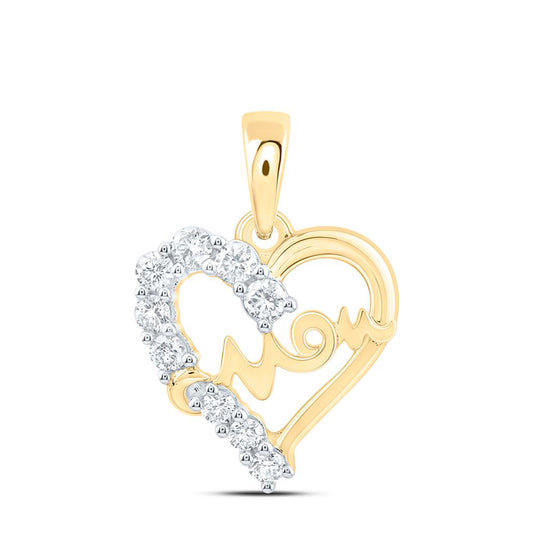 10K Yellow Gold 1/4 Cttw Natural Diamond Fashion "Mom" Heart Pendant