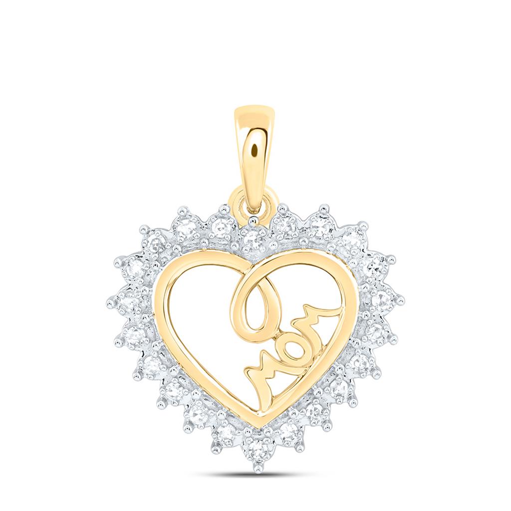 10K Yellow Gold 1/10 Cttw Natural Diamond Fashion "Mom" Heart Pendant