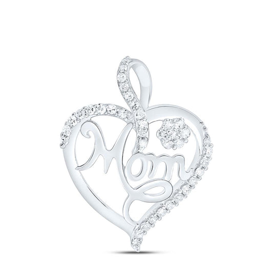 Sterling Silver 1/6 Cttw Natural Diamond Gift "Mom" Heart Pendant