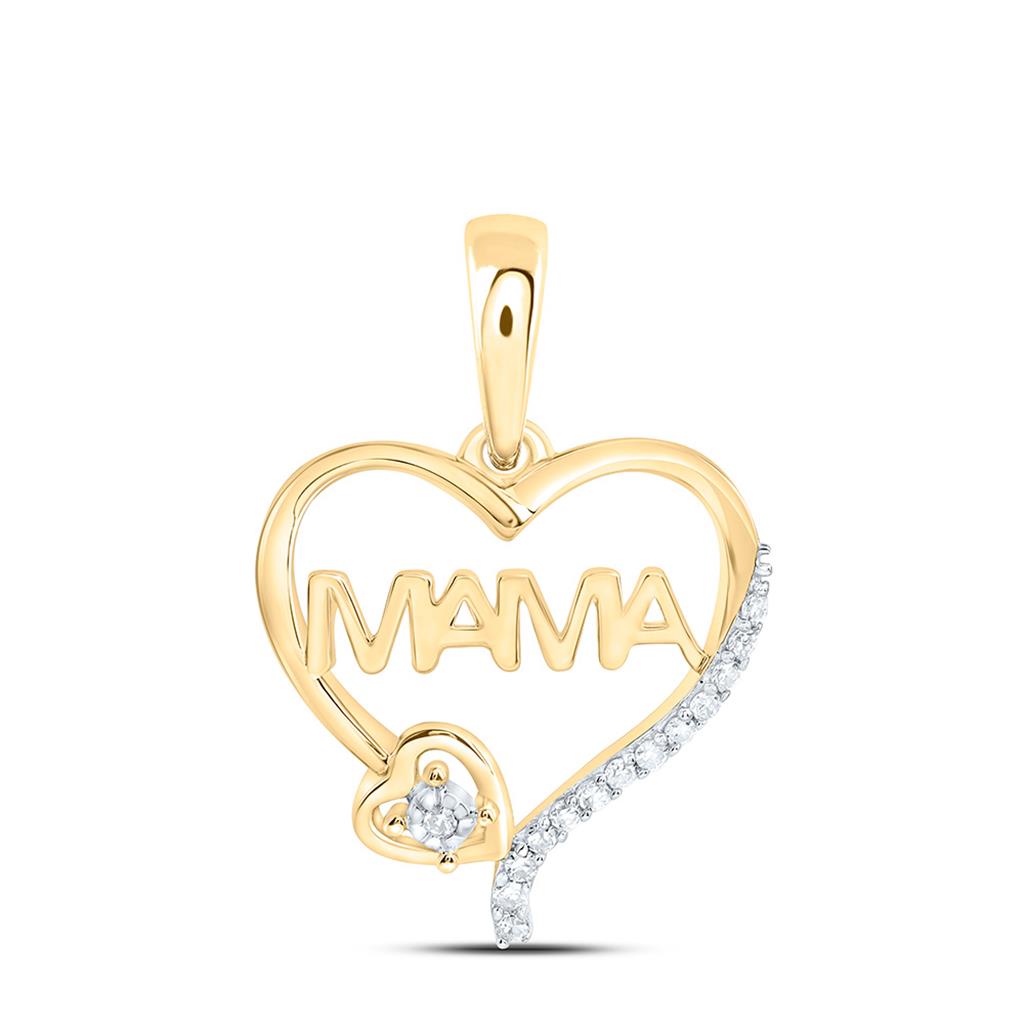 Sterling Silver Yellow Tone 1/20 Cttw Natural Diamond Gift Mama Heart Pendant