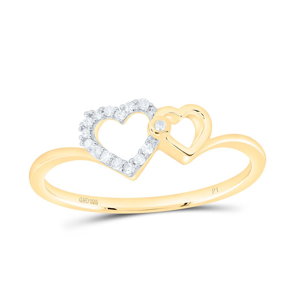 Sterling Silver Yellow Tone 1/20 Cttw Natural Diamond Gift Heart Ring