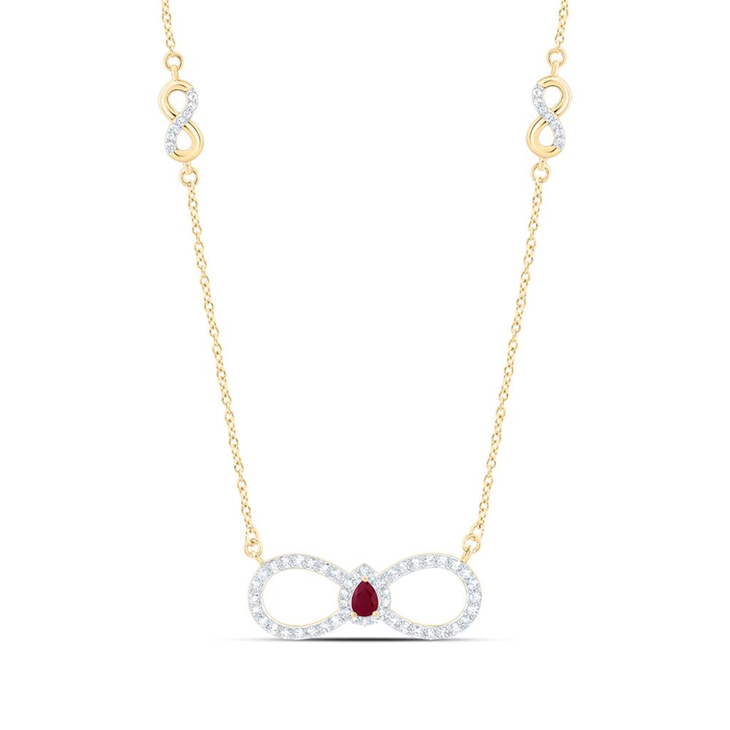 10K Yellow Gold 1/3 Cttw Natural Diamond Pear Natural Gem Infinity Necklace (18 Inch)