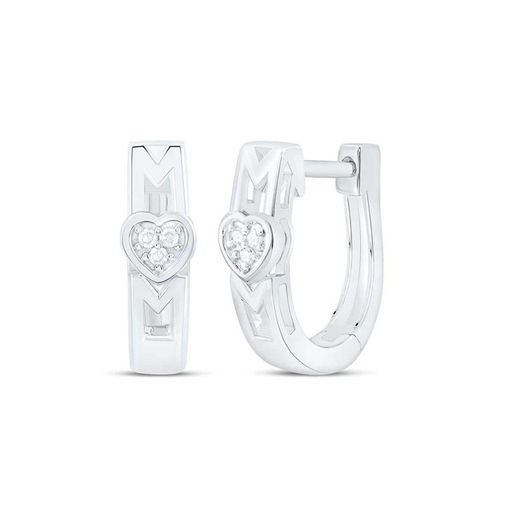 Sterling Silver 1/20 Cttw Natural Diamond Gift Heart Hoop Earring