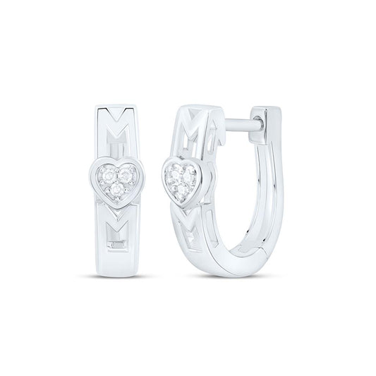 Sterling Silver 1/20 Cttw Natural Diamond Gift Heart Hoop Earring
