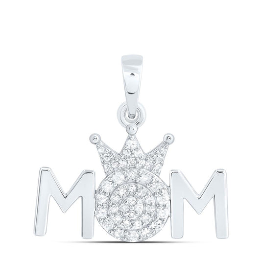 Sterling Silver 1/6 Cttw Natural Diamond Gift "Mom" Crown Pendant