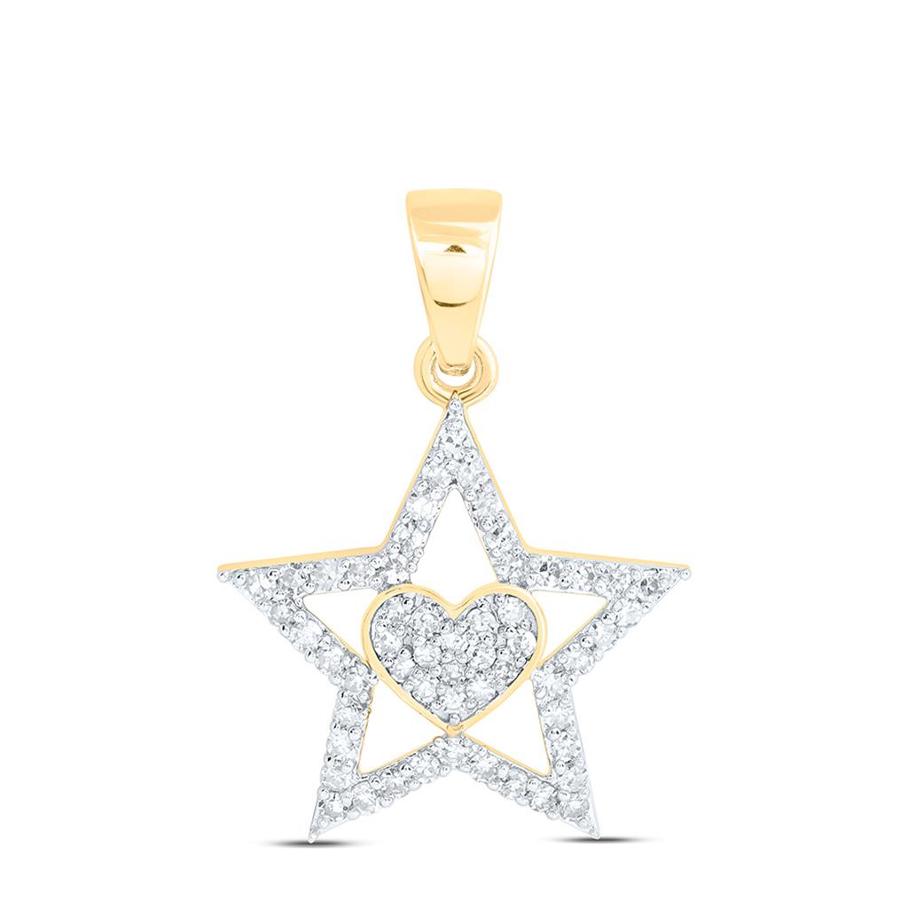 10K Yellow Gold 1/5 Cttw Natural Diamond Gift Heart Star Pendant