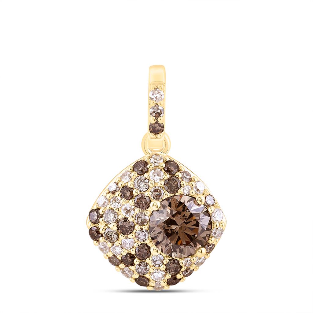 10K Yellow Gold 7/8 Cttw Natural Diamond Fashion Ombre Diamond Cushion Pendant