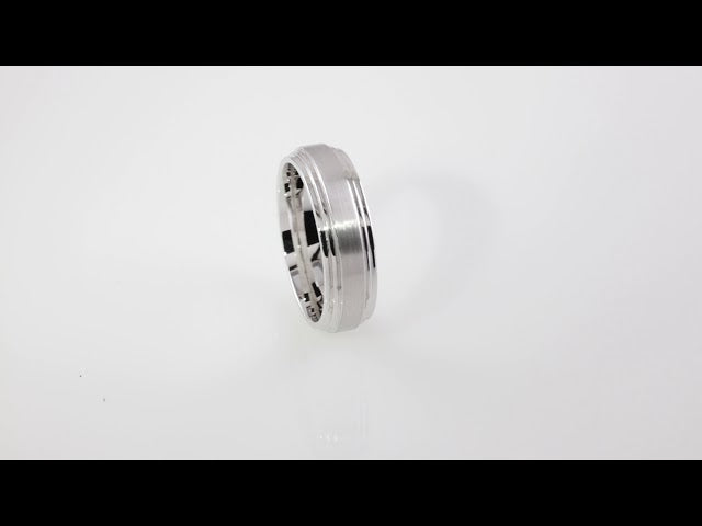14K X1 White Gold Satin/Polished Double Stepped-Edge Comfort-Fit Flat Band