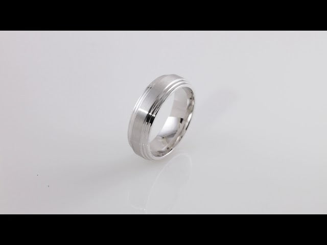 14K X1 White Gold Double Stepped-Edge Comfort-Fit Flat Band