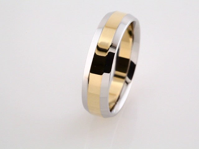 18K White/Rose Or Platinum & 18K Yellow Gold Beveled-Edge Inlay Comfort-Fit Flat Band