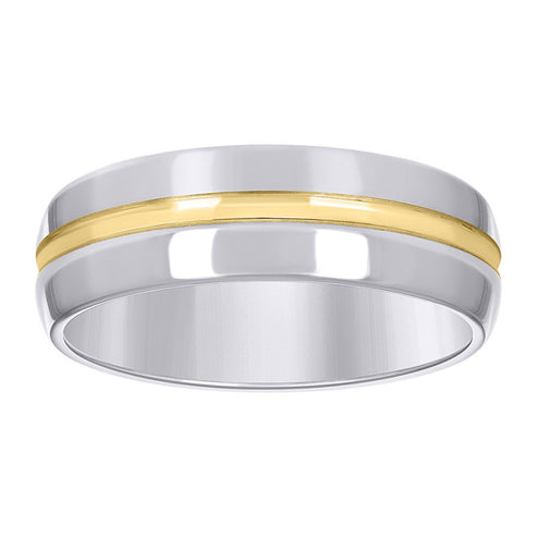 Tungsten Two-tone Polished Grooved Comfort-fit 8mm Sizes 7 - 14 Wedding Band