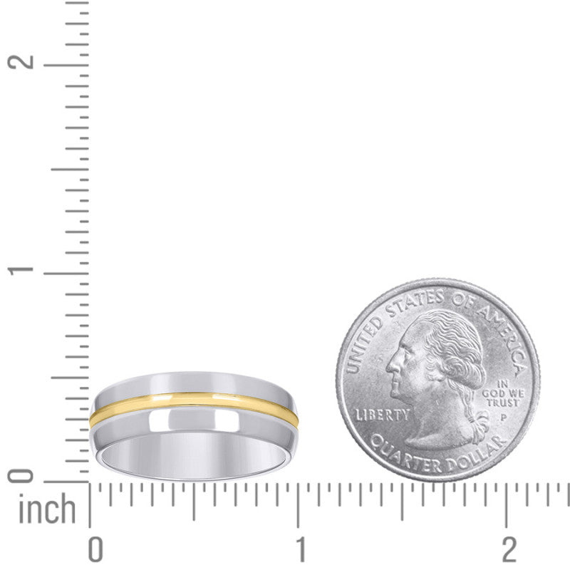 Tungsten Two-tone Polished Grooved Comfort-fit 8mm Sizes 7 - 14 Wedding Band
