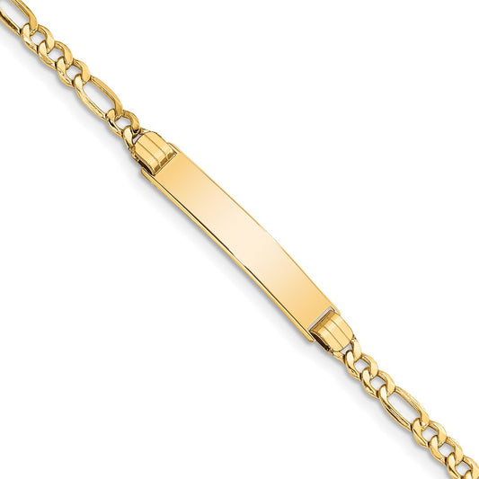 Engravable 10K Yellow Gold Figaro Link ID Bracelet Length 8 inches Width 5.8 mm With Lobster Claw Clasp
