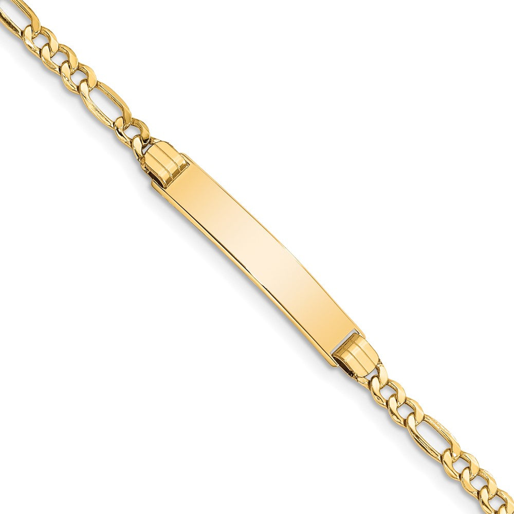 Engravable 10K Yellow Gold Figaro Link ID Bracelet Length 7 inches Width 5.8 mm With Lobster Claw Clasp