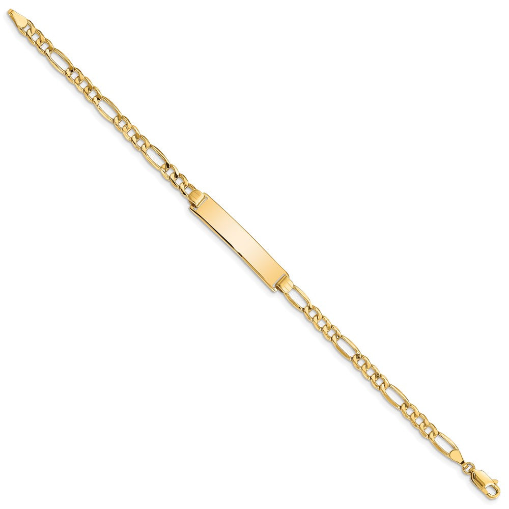 Engravable 10K Yellow Gold Figaro Link ID Bracelet Length 8 inches Width 6.37 mm With Lobster Claw Clasp