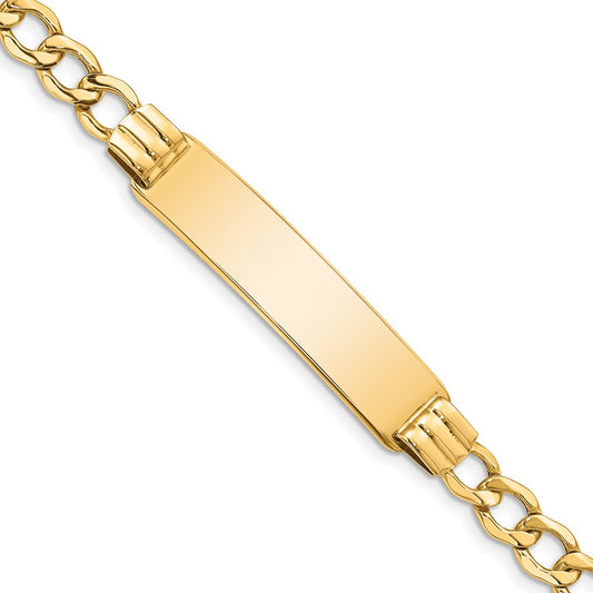 Engravable 10K Yellow Gold Curb Link ID Bracelet Length 8 inches Width 9.97 mm With Lobster Claw Clasp