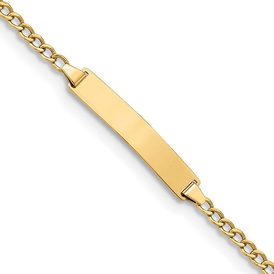 Engravable 10K Yellow Gold Curb Link ID Bracelet Length 7 inches Width 4.44 mm With Lobster Claw Clasp
