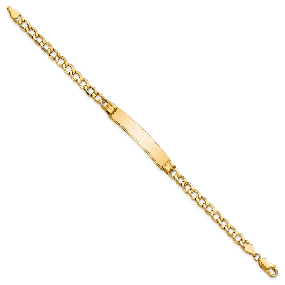 Engravable 10K Yellow Gold Curb Link ID Bracelet Length 7 inches Width 7.3 mm With Lobster Claw Clasp