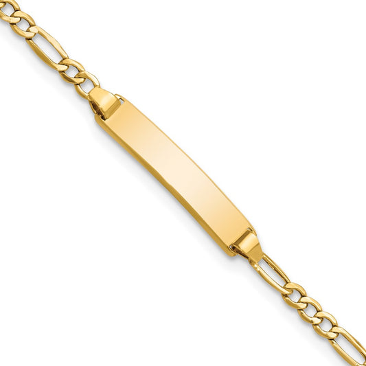 Engravable 10K Yellow Gold Figaro Link ID Bracelet Length 5.5 inches Width 4.4 mm With Lobster Claw Clasp