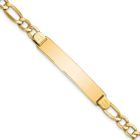 Engravable 10K Yellow Gold Figaro Link ID Bracelet Length 8 inches Width 7.16 mm With Lobster Claw Clasp