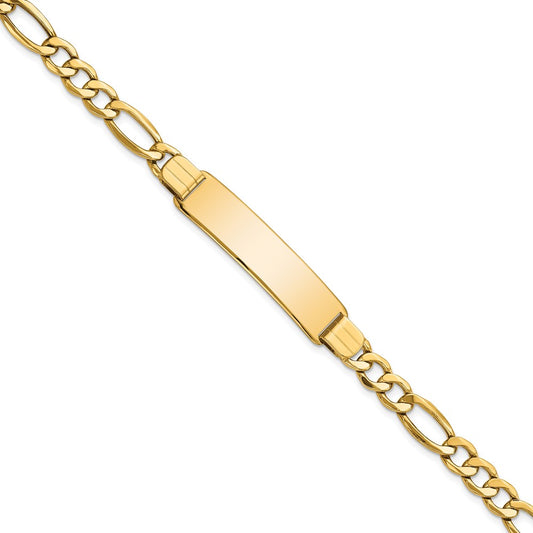 Engravable 10K Yellow Gold Figaro Link ID Bracelet Length 8 inches Width 10.34 mm With Lobster Claw Clasp