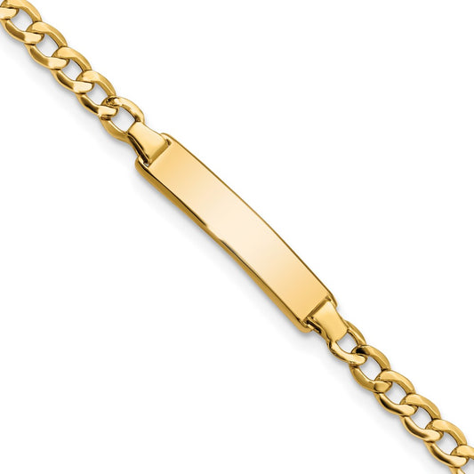 Engravable 10K Yellow Gold Curb Link ID Bracelet Length 7 inches Width 4.44 mm With Lobster Claw Clasp