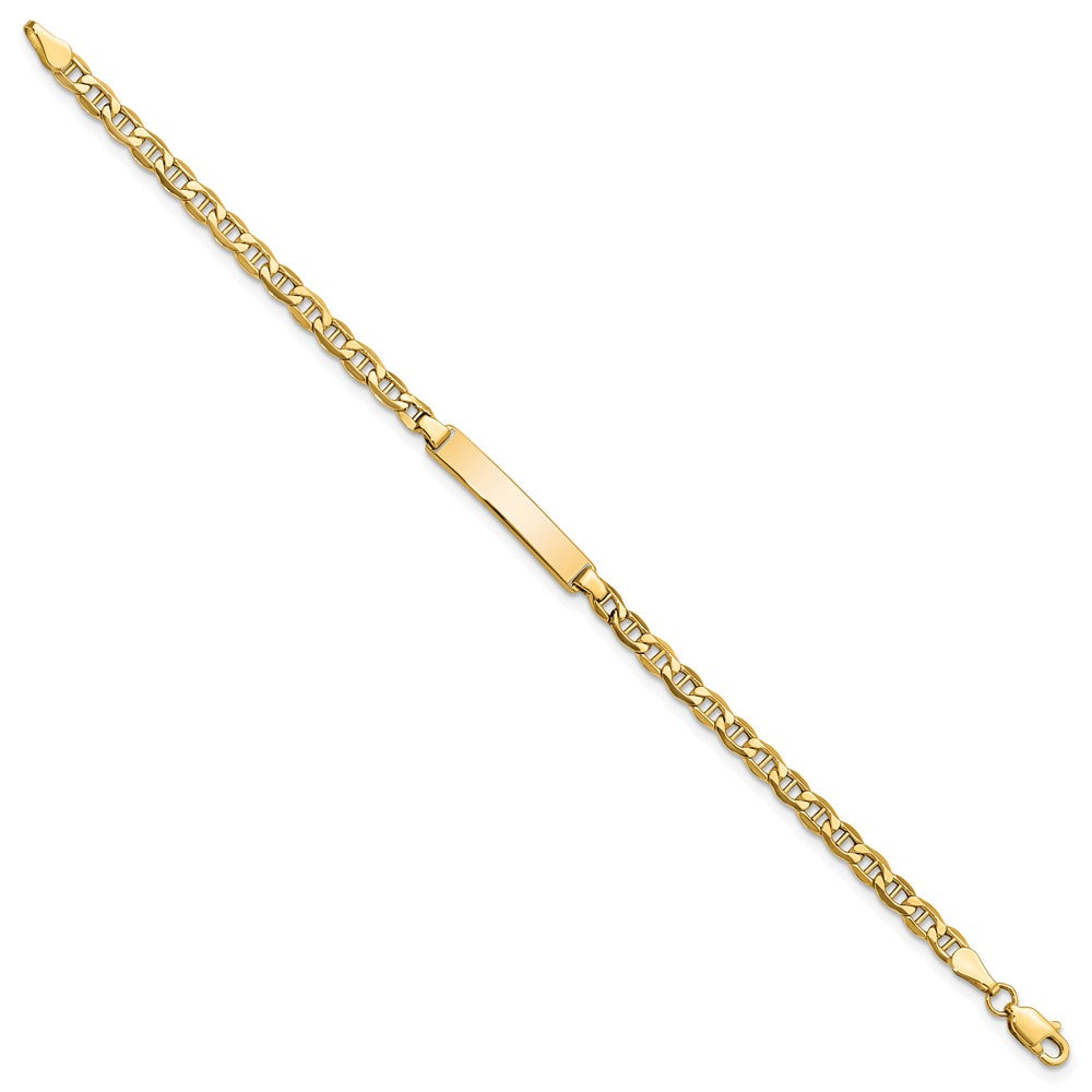 Engravable 10K Yellow Gold Anchor Link ID Bracelet Length 7 inches Width 4.44 mm With Lobster Claw Clasp
