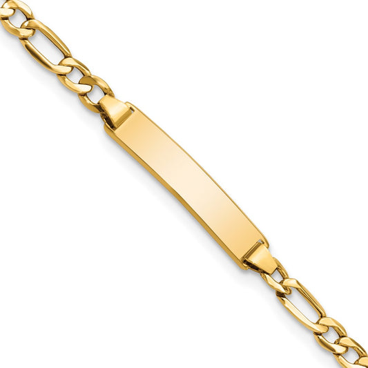 Engravable 10K Yellow Gold Figaro Link ID Bracelet Length 7 inches Width 4.44 mm With Lobster Claw Clasp
