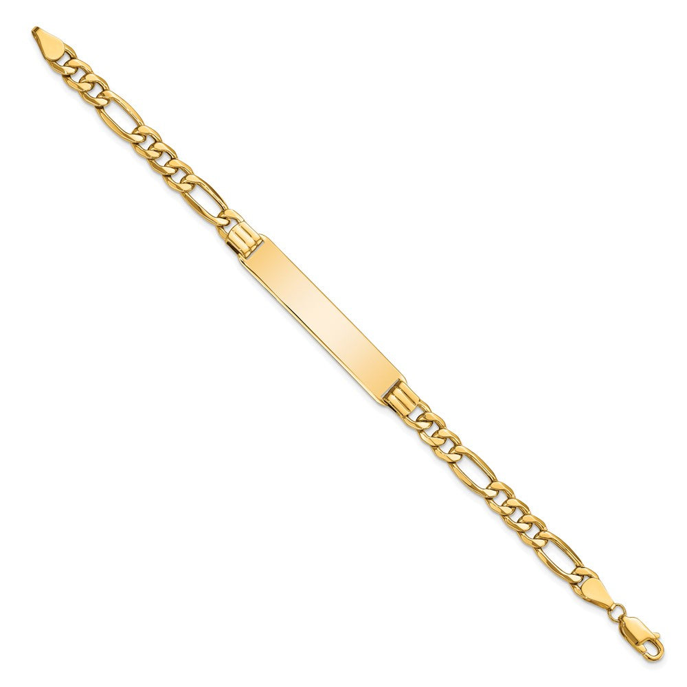 Engravable 10K Yellow Gold Figaro Link ID Bracelet Length 7 inches Width 8.31 mm With Lobster Claw Clasp