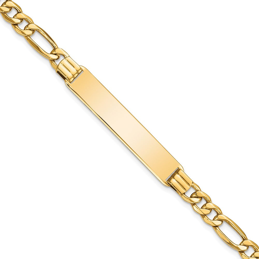 Engravable 10K Yellow Gold Figaro Link ID Bracelet Length 7 inches Width 8.31 mm With Lobster Claw Clasp