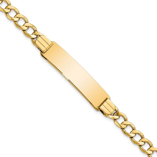 Engravable 10K Yellow Gold Curb Link ID Bracelet Length 8 inches Width 10.44 mm With Lobster Claw Clasp