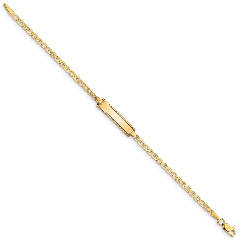 Engravable 10K Yellow Gold Flat Anchor Link ID Bracelet Length 6 inches Width 4.7 mm With Lobster Claw Clasp