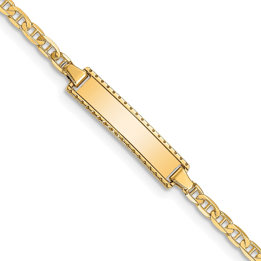 Engravable 10K Yellow Gold Flat Anchor Link ID Bracelet Length 6 inches Width 4.7 mm With Lobster Claw Clasp