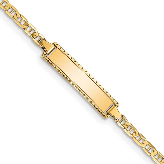 Engravable 10K Yellow Gold Flat Anchor Link ID Bracelet Length 6 inches Width 4.7 mm With Lobster Claw Clasp