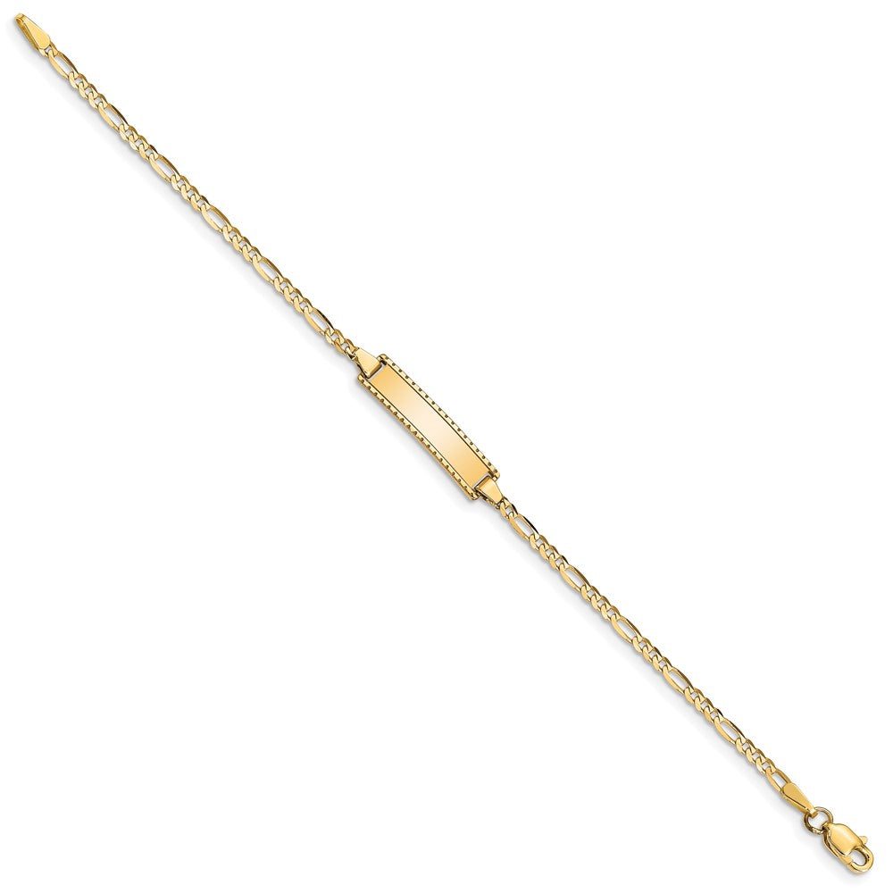 Engravable 10K Yellow Gold Figaro Link ID Bracelet Length 6 inches Width 5.1 mm With Lobster Claw Clasp