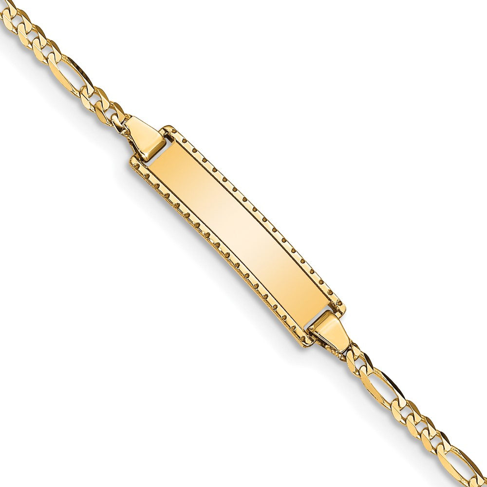 Engravable 10K Yellow Gold Figaro Link ID Bracelet Length 6 inches Width 5.1 mm With Lobster Claw Clasp