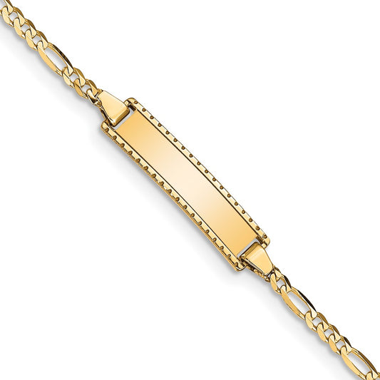 Engravable 10K Yellow Gold Figaro Link ID Bracelet Length 6 inches Width 5.1 mm With Lobster Claw Clasp