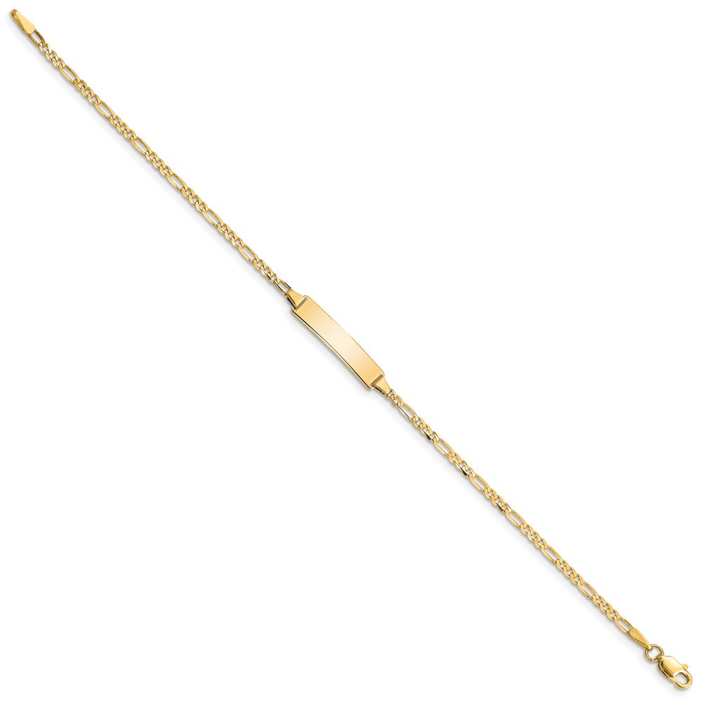 Engravable 10K Yellow Gold Figaro Link ID Bracelet Length 7 inches Width 5 mm With Lobster Claw Clasp