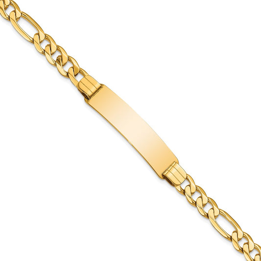 Engravable 10K Yellow Gold Figaro Link ID Bracelet Length 8 inches Width 9.84 mm With Lobster Claw Clasp