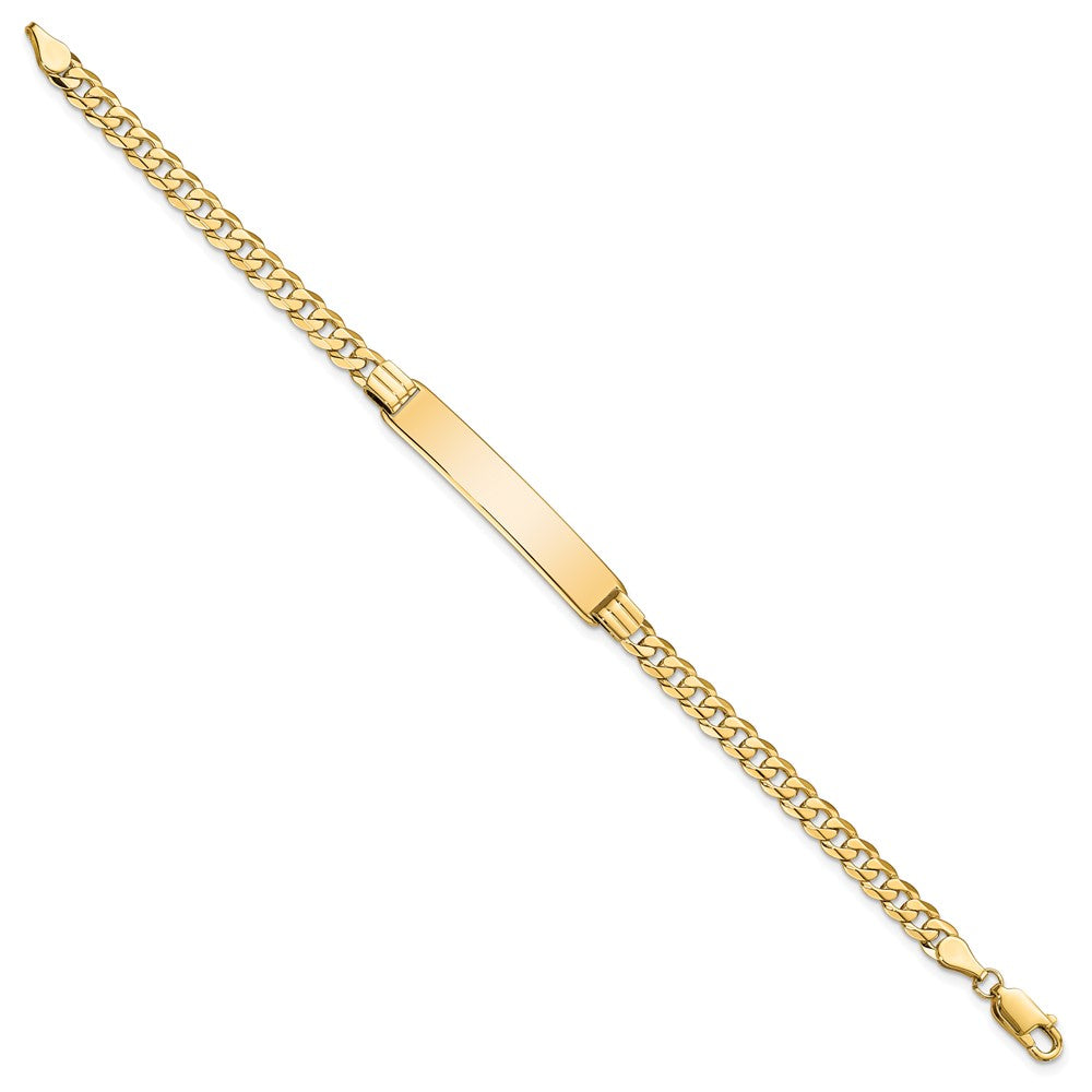 Engravable 10K Yellow Gold Flat Curb Link ID Bracelet Length 7 inches Width 6.63 mm With Lobster Claw Clasp