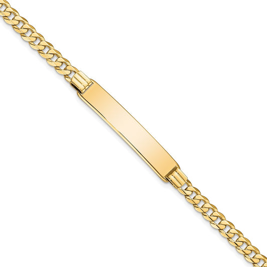 Engravable 10K Yellow Gold Flat Curb Link ID Bracelet Length 8 inches Width 6.63 mm With Lobster Claw Clasp