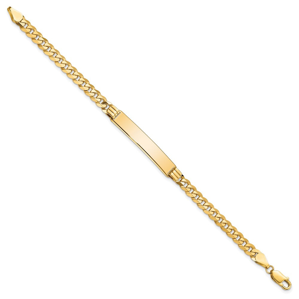 Engravable 10K Yellow Gold Flat Curb Link ID Bracelet Length 7 inches Width 6.84 mm With Lobster Claw Clasp