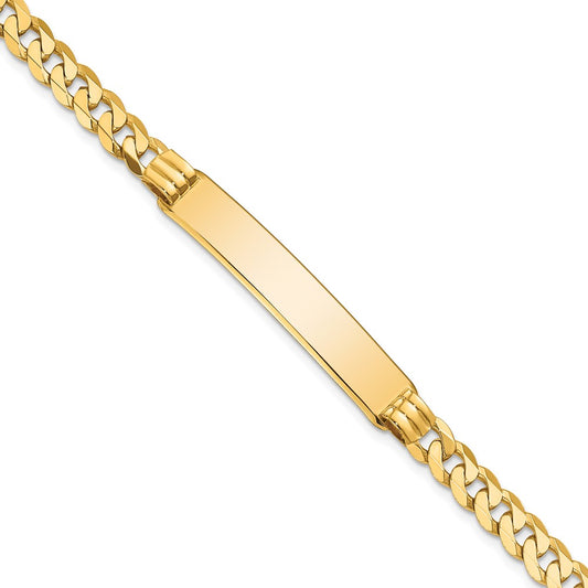 Engravable 10K Yellow Gold Flat Curb Link ID Bracelet Length 7 inches Width 7.5 mm With Lobster Claw Clasp