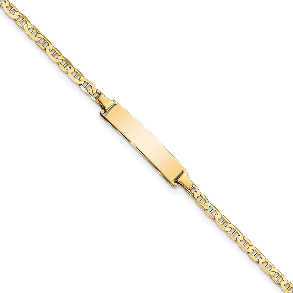 Engravable 10K Yellow Gold Flat Anchor Link ID Bracelet Length 7 inches Width 4.07 mm With Lobster Claw Clasp