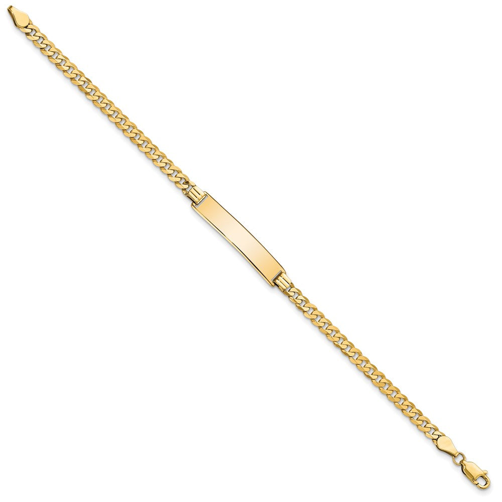 Engravable 10K Yellow Gold Flat Curb Link ID Bracelet Length 8 inches Width 6.28 mm With Lobster Claw Clasp